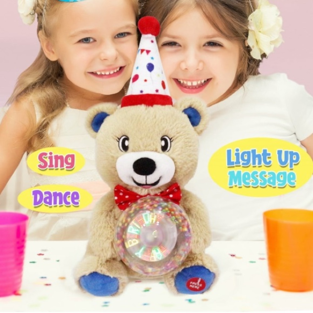 Way To Celebrate 9.5" Animated Plush Bear Happy sings Birthday By The Beatles
